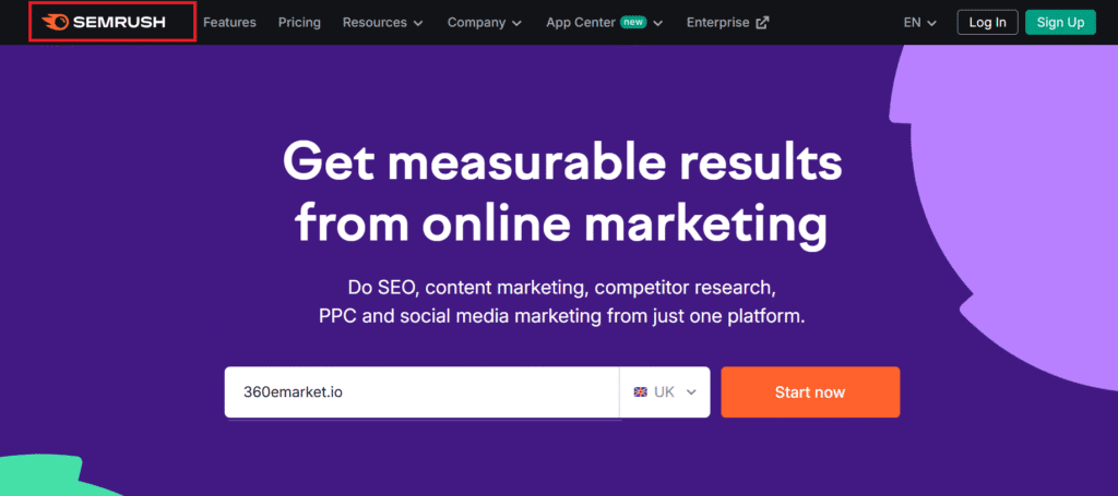 Webpage featuring SEMrush, showcasing its online marketing tools with SEO Reputation Management focus.