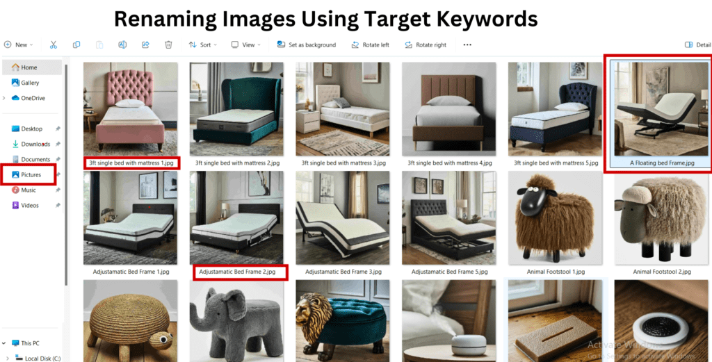 Use target keywords for naming images.