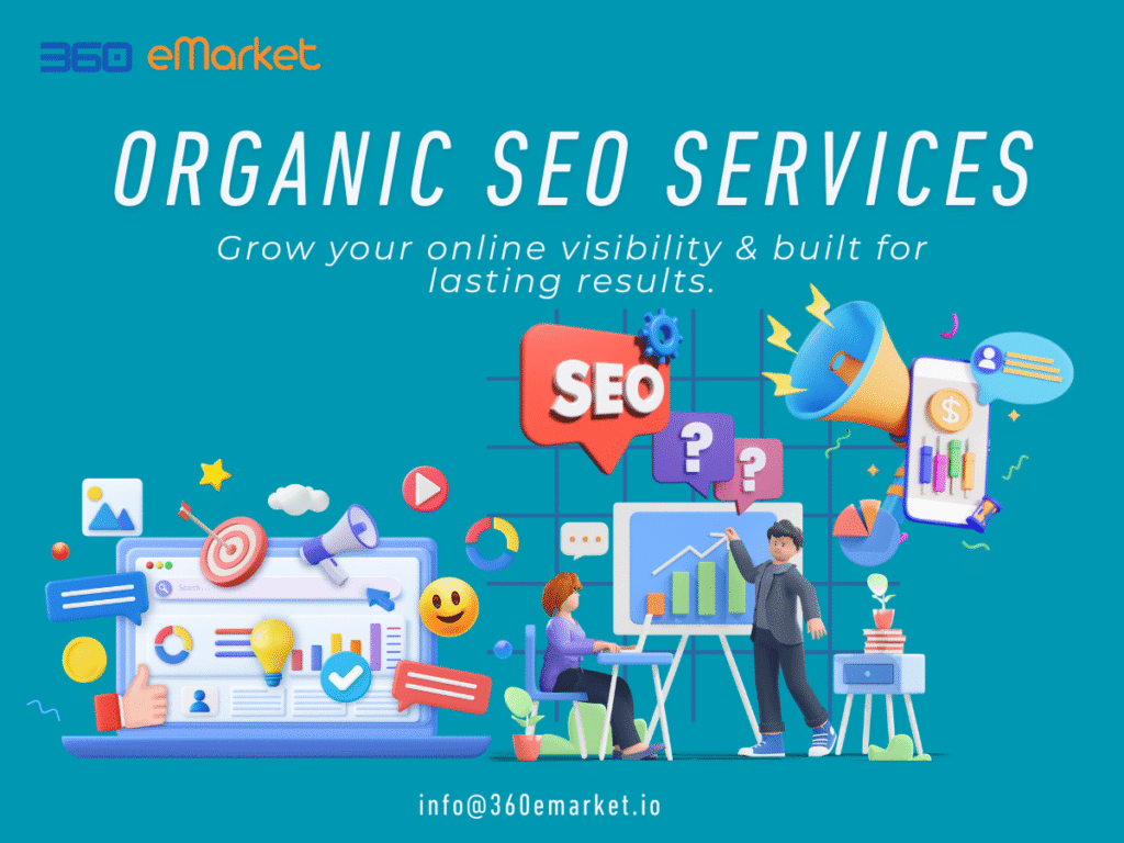 Illustration of "What are Organic SEO Services" featuring digital elements.