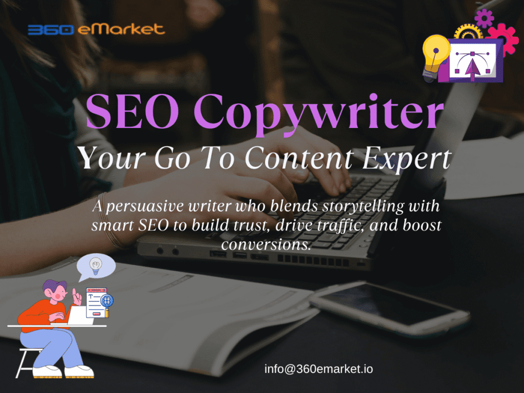 An image featuring text and graphics about SEO Copywriter.
