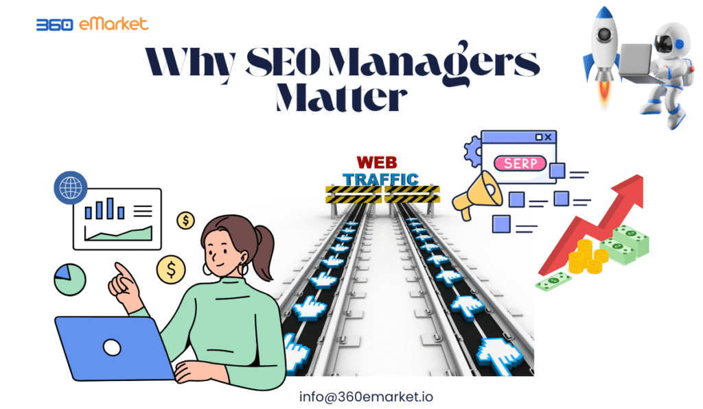 Image illustrating the importance of SEO Managers with graphics.